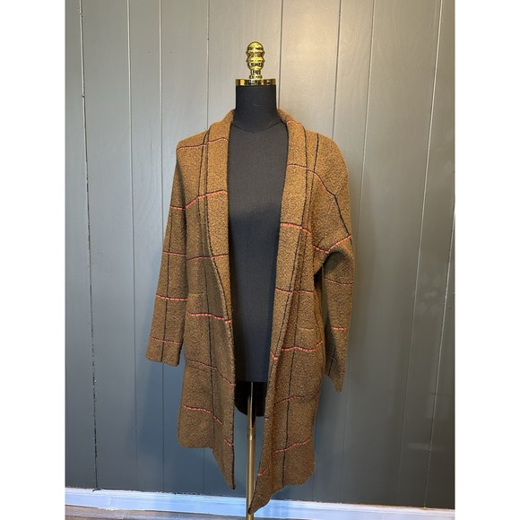 Time and Tru Sweaters - Time and Tru Women's Open Front Long Sleeve Cardigan Brown Plaid XS 0-2